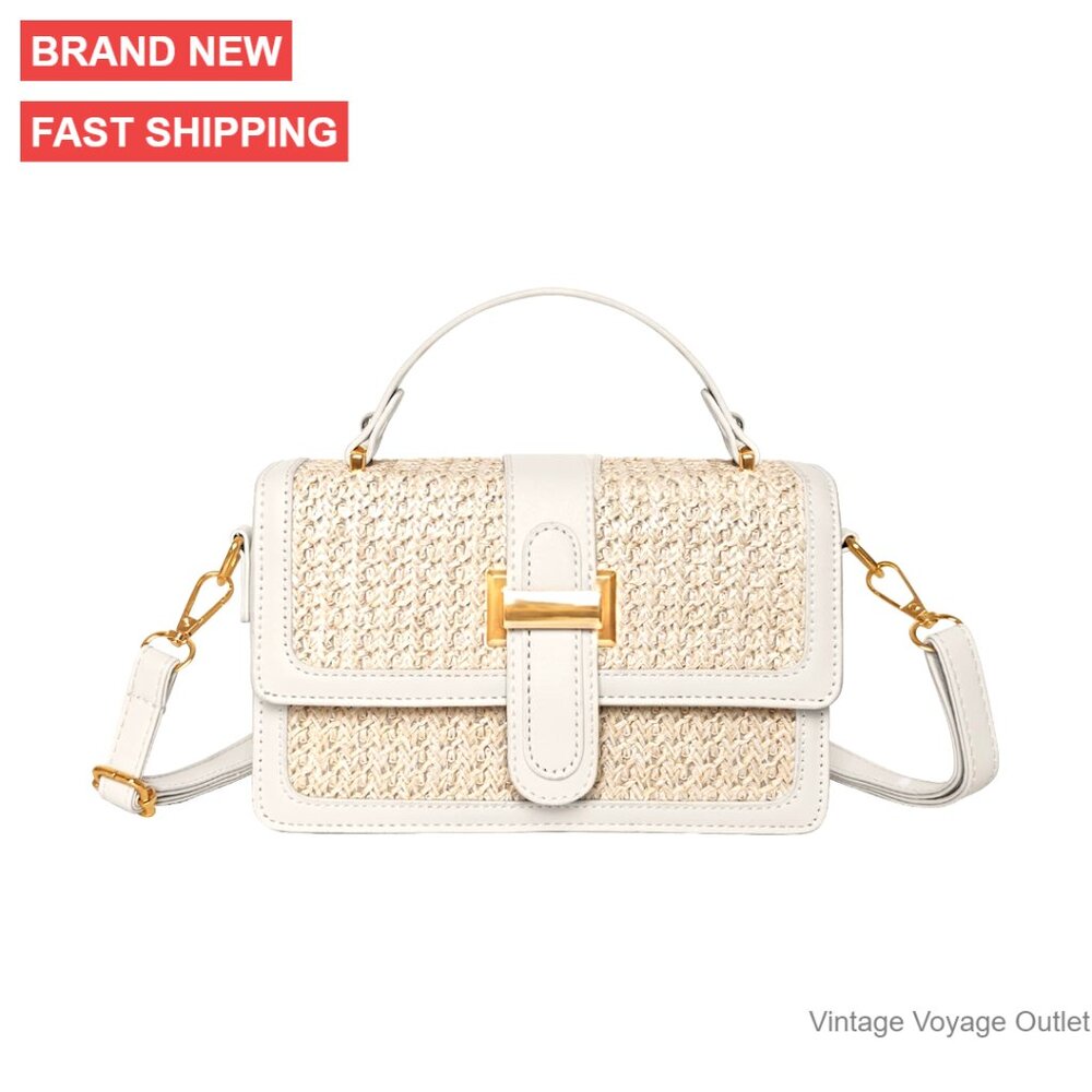 Straw Crossbody Bag With Adjustable Strap, Woven Beach Purse For Travel